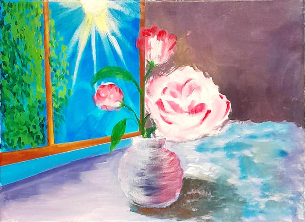 Les roses à la fenêtre