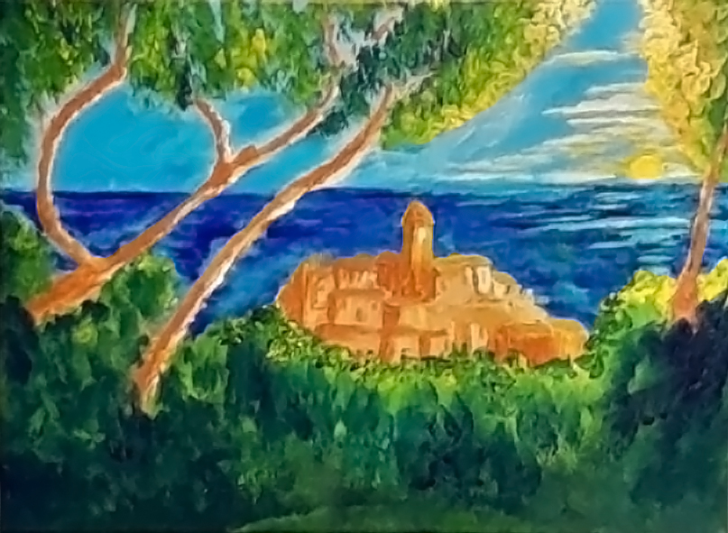 Village bathed in light